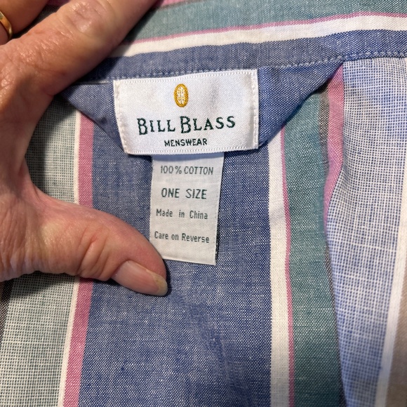 Bill Blass Mens Blue Striped Tie Front Cotton Robe - Picture 6 of 7